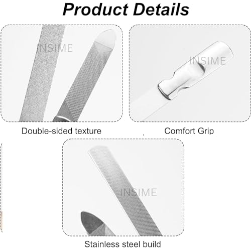 INSIME Stainless Steel Nail filer and buffer | Nail shaper for women Sharp Fingernails | Heavy Duty Reusable Nail File Manicure Pedicure Toenails Nails filer for Natural Nails - Image 4
