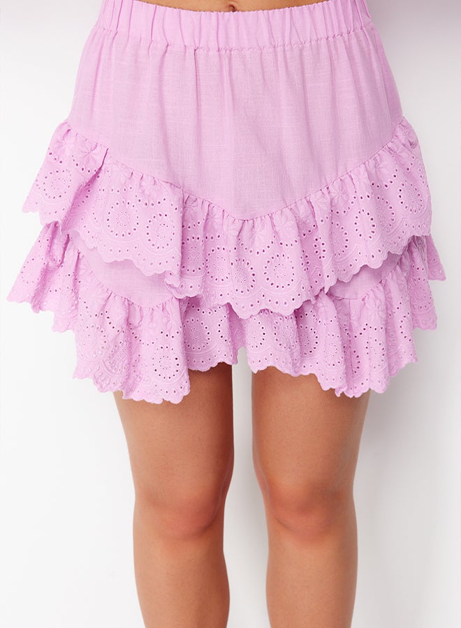 trendyol Pink Mini Woven Embroidered Detailed Flamed Cotton Beach Skirt - Image 4