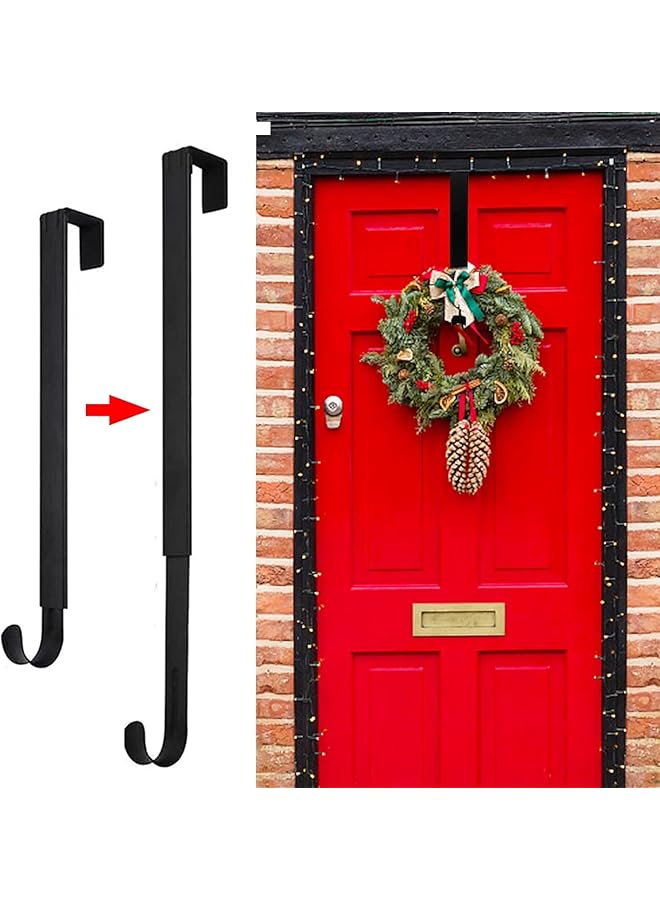 PROMASS promass Wreath Hanger for Front Door, Adjustable Wreath Hanger from 15 to 25 Inches Wreath Hanger, 20 lbs Larger Door Upgrade Wreath Hanger Christmas Fall Wreaths Decorations Hook (Black)  - Image 1