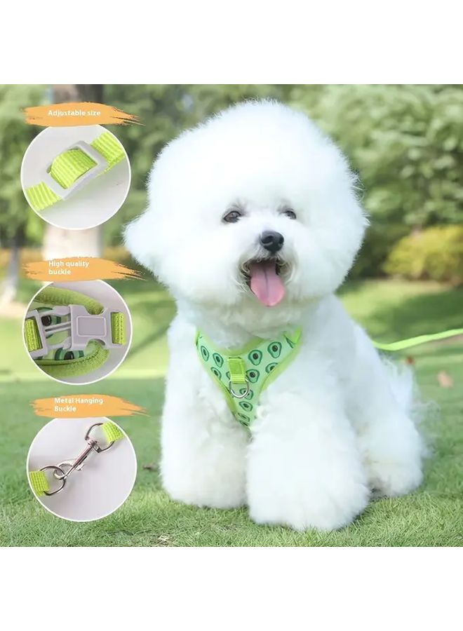 Avocado Green Fruit Pattern Dog Leash Breathable Polyester Vest For Small Medium Dogs - Image 2