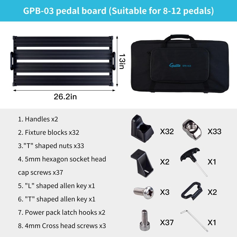 Guitto Guitar Pedalboard - Guitto Effects Pedal Board Aluminum Alloy Super Light with Carry Bag (GPB-03 Large) - Image 5