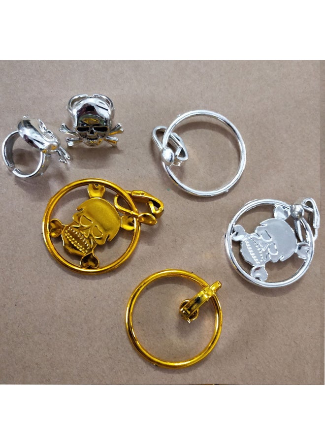 Pirate Skull Earrings Pirate Ring Plastic Ring Halloween Costume Accessories Props Ring Small Toys-Color:Pirate Silver Plated Skull Ring  - Image 2
