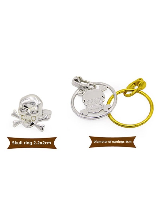 Pirate Skull Earrings Pirate Ring Plastic Ring Halloween Costume Accessories Props Ring Small Toys-Color:Pirate Silver Plated Skull Ring  - Image 4