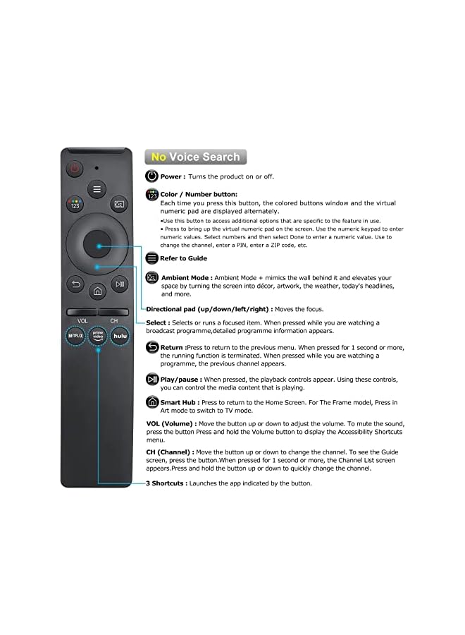 The Bros 2 Pack New Universal Remote Control for All Samsung TVs,Compatible with Samsung Frame Crystal UHD Neo QLED OLED 4K 8K Smart TVs with Netflix, Prime hulu Buttons Video (Black) - Image 5