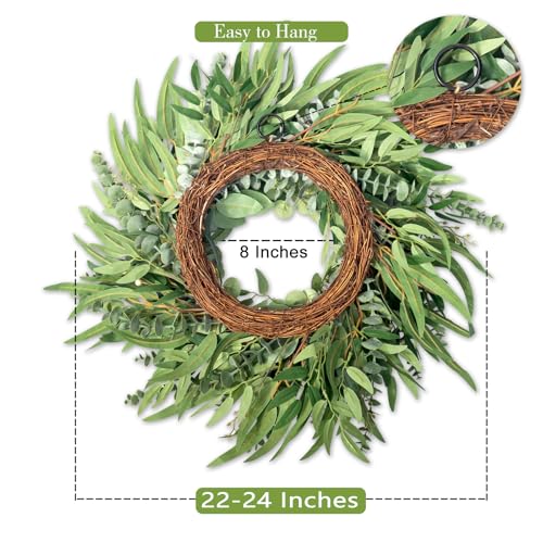 soosubel 22 Inch Eucalyptus Wreaths for Front Door Year Round, Large Green Artificial Farmhouse Wreath for Home Decorations Outdoo Indoor Wall Window Porch - Image 2