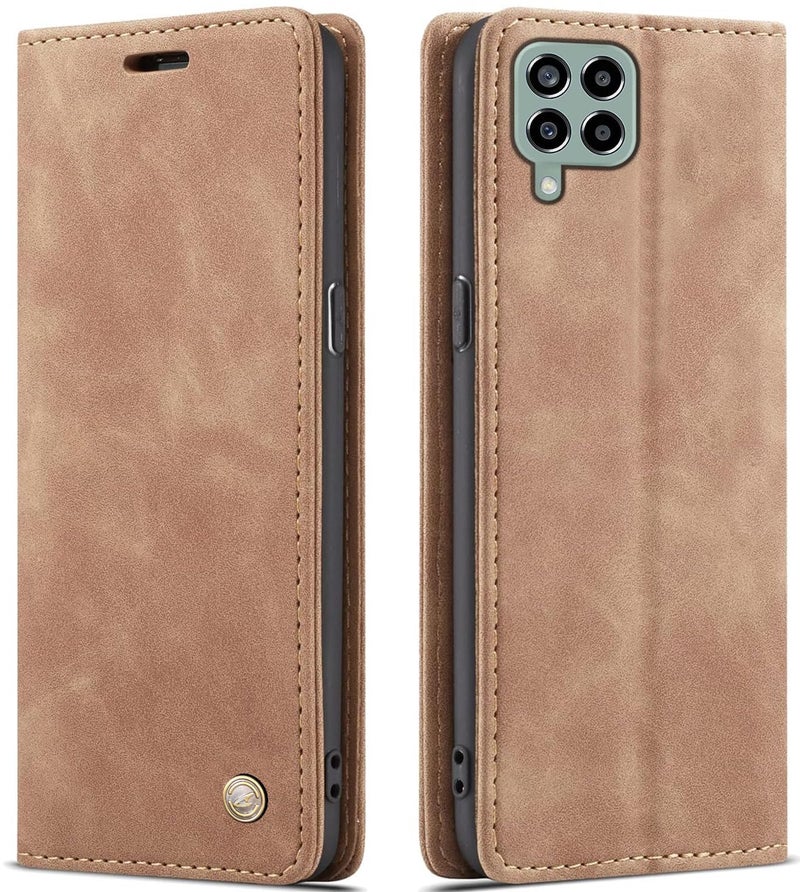 ClickCase for Samsung Galaxy M53 5G Sheepskin Series Faux Soft Leather Wallet Flip Case Kick Stand with Magnetic Closure Lightweight Slim Flip Cover for Samsung Galaxy M53 5G (Beige Brown) - Image 1