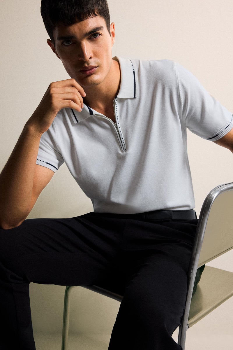 DeFacto White Man Standard Fit Polo Collar Knitwear Polo T-Shirt Casual - Image 1