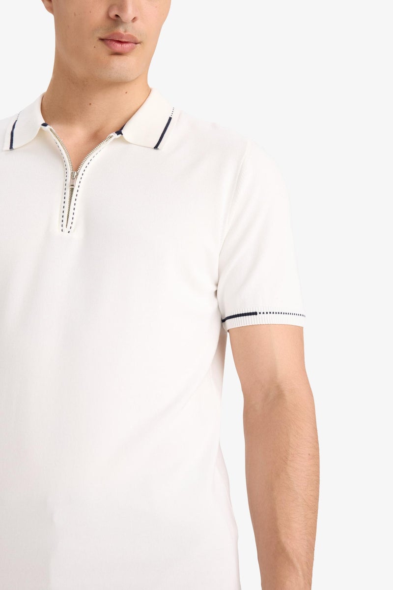 DeFacto White Man Standard Fit Polo Collar Knitwear Polo T-Shirt Casual - Image 5
