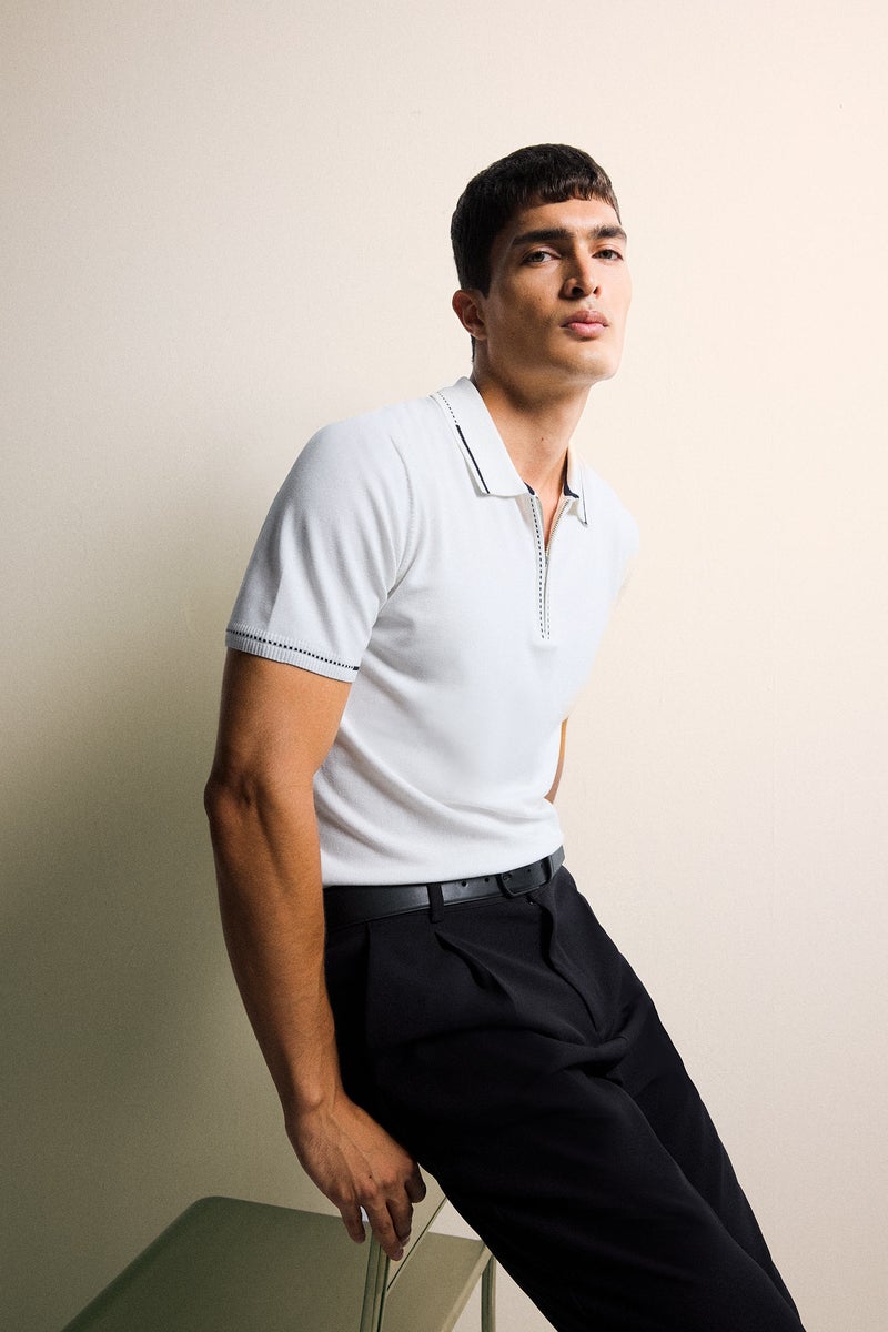 DeFacto White Man Standard Fit Polo Collar Knitwear Polo T-Shirt Casual - Image 2