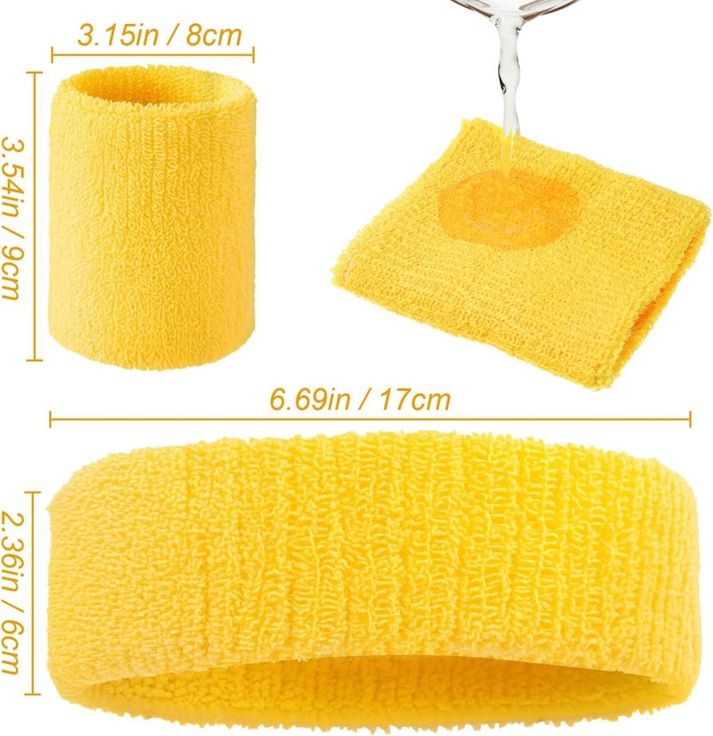 Civaner 12 Pcs 80s 90s Sweatbands Neon Sports Headbands Wristband Set for Men Women Party Cotton Headbands Terry Cloth Athletic Sweat Bands for Tennis Football Gym Outdoor Accessories - Image 2