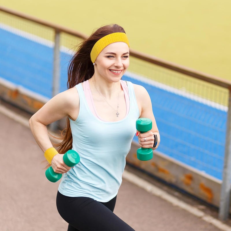 Civaner 12 Pcs 80s 90s Sweatbands Neon Sports Headbands Wristband Set for Men Women Party Cotton Headbands Terry Cloth Athletic Sweat Bands for Tennis Football Gym Outdoor Accessories - Image 5