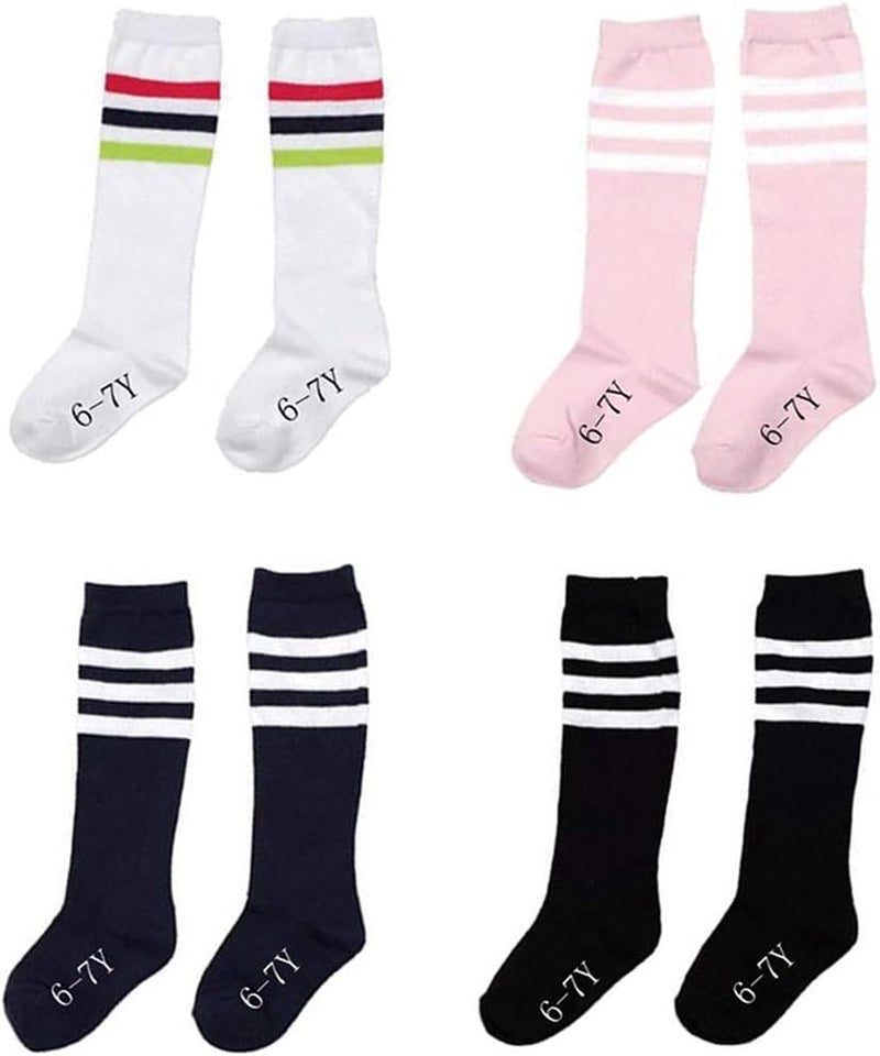 Skydume Snadulor 6-7 Years Old Kids Girls Boys Cotton Over Knee High Soccer Sports Team Socks,4 Pairs - Image 1