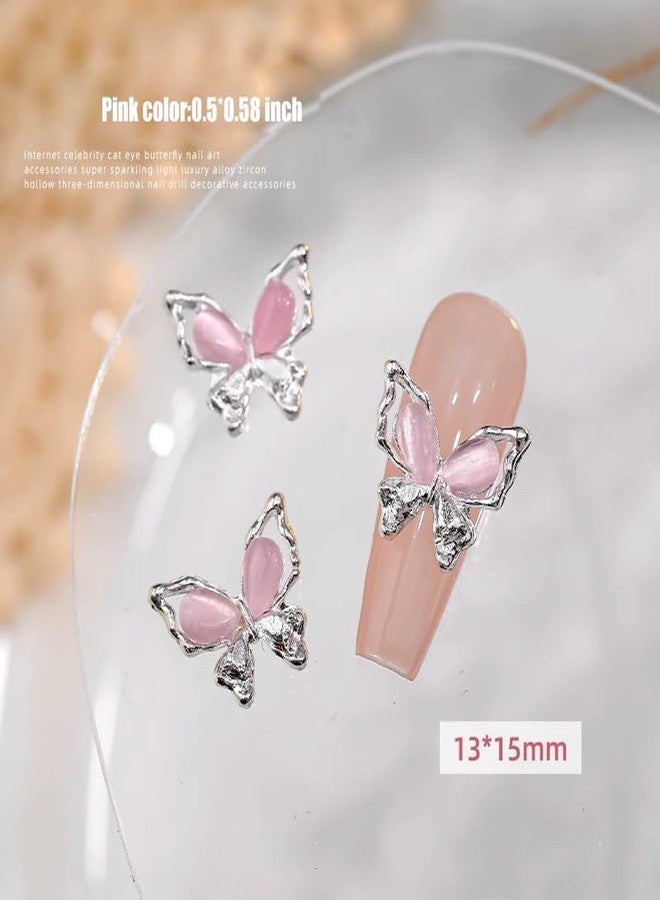 KACHIMOO 20 Pcs Butterfly Nail Charms Shiny Cat Eyes Nail Butterflies Big Size Silver Nail Butterfly Nail Crystal for Women Nail DIY Design - Image 3