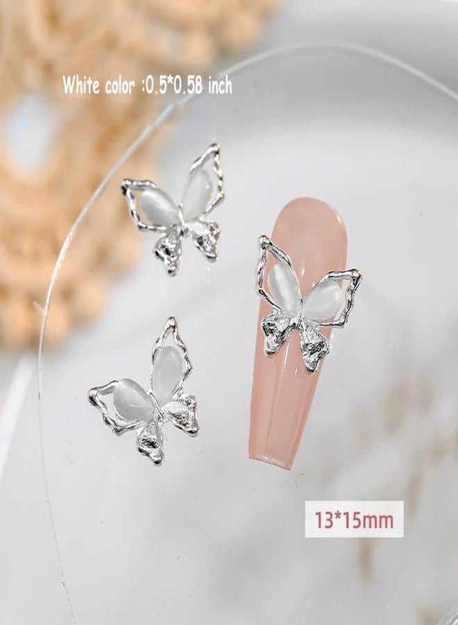 KACHIMOO 20 Pcs Butterfly Nail Charms Shiny Cat Eyes Nail Butterflies Big Size Silver Nail Butterfly Nail Crystal for Women Nail DIY Design - Image 2