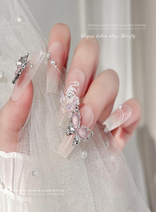 KACHIMOO 20 Pcs Butterfly Nail Charms Shiny Cat Eyes Nail Butterflies Big Size Silver Nail Butterfly Nail Crystal for Women Nail DIY Design - Image 5