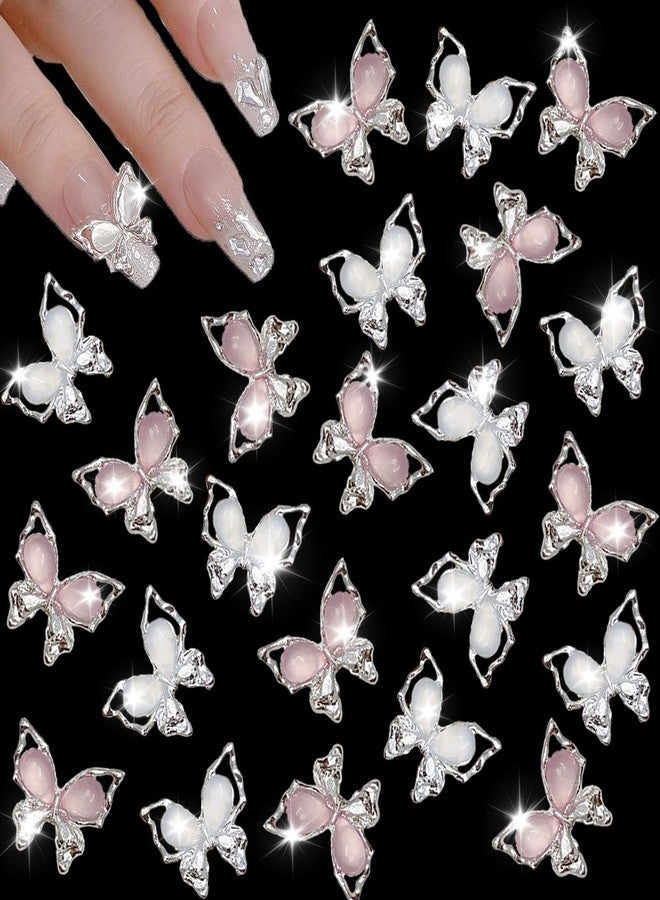 KACHIMOO 20 Pcs Butterfly Nail Charms Shiny Cat Eyes Nail Butterflies Big Size Silver Nail Butterfly Nail Crystal for Women Nail DIY Design - Image 1