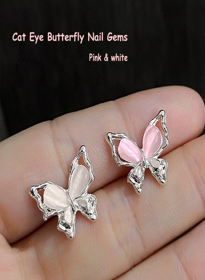 KACHIMOO 20 Pcs Butterfly Nail Charms Shiny Cat Eyes Nail Butterflies Big Size Silver Nail Butterfly Nail Crystal for Women Nail DIY Design - Image 4