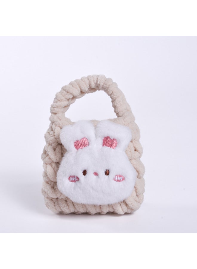 Pink Cute Cyber Red Bear Lion Wake Flower Plush Hand-woven Drop-resistant Headphone Bag Bluetooth Headphone Protective Cover Finished Product-Color:Blush Bunny Beige  - Image 1