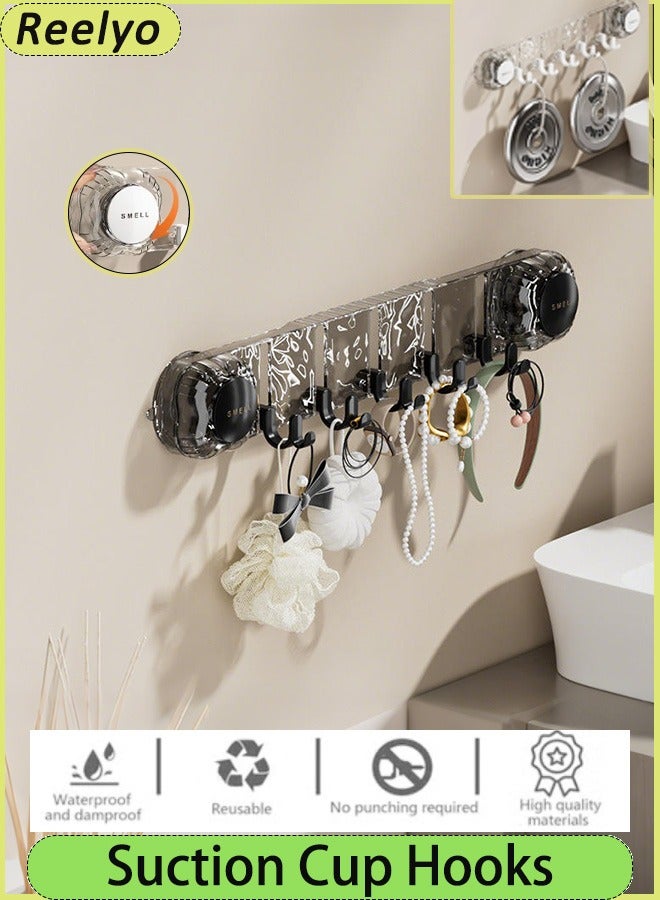Suction Cup Hooks Strong Suction Cup Hooks Folding No Drill Removable Wall Acrylic Modern Heavy Duty Shower Towel Hooks for Bathroom Kitchen With 5 Sliding Hooks （Black）  - Image 1