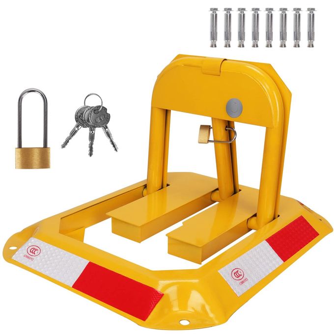 Tevlaphee Orange Foldable Parking Barrier Cylindrical Lock Double Lock Design for Extra Protection