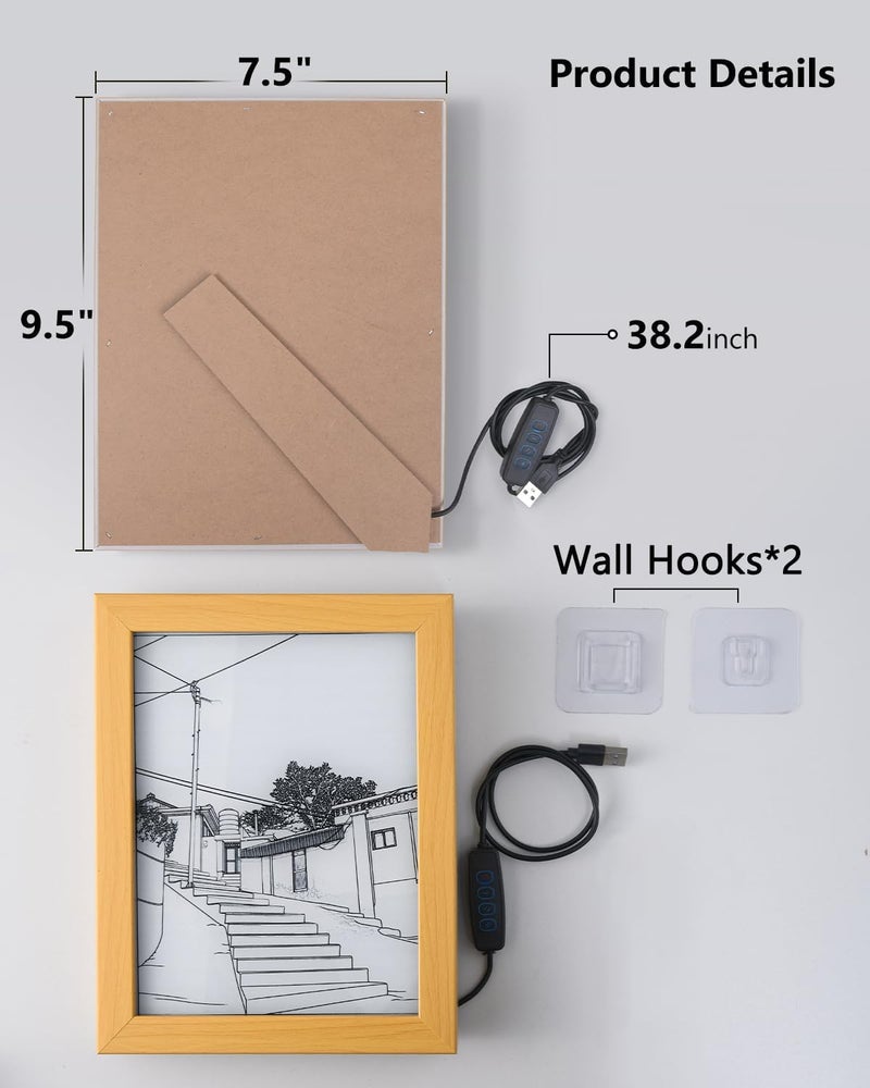 Eitheo إطار صورة LED ثلاثي الأبعاد مضيء يعكس الضوء للجدار، إطار معلق يعمل عبر USB لغرفة النوم | لوحة LED ليلية لغروب الشمس لتزيين المنزل - Image 5