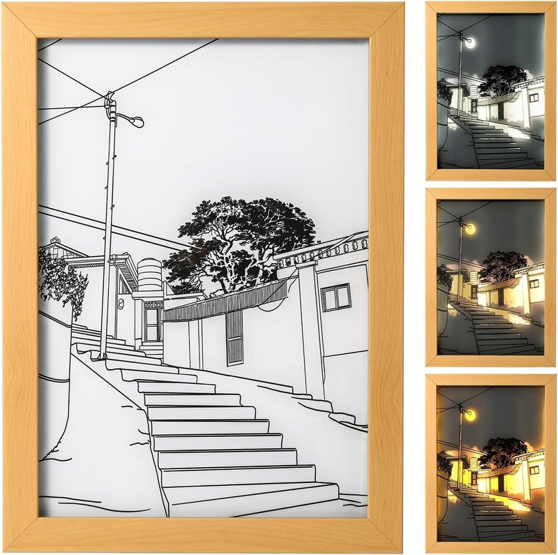 Eitheo إطار صورة LED ثلاثي الأبعاد مضيء يعكس الضوء للجدار، إطار معلق يعمل عبر USB لغرفة النوم | لوحة LED ليلية لغروب الشمس لتزيين المنزل - Image 1