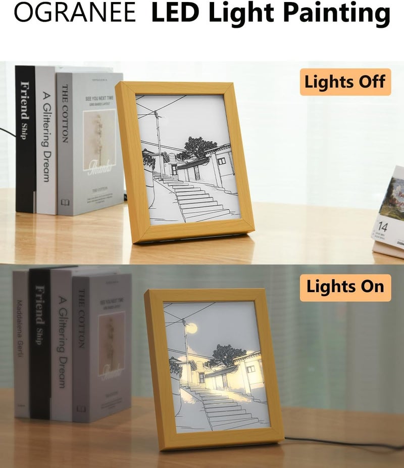 Eitheo إطار صورة LED ثلاثي الأبعاد مضيء يعكس الضوء للجدار، إطار معلق يعمل عبر USB لغرفة النوم | لوحة LED ليلية لغروب الشمس لتزيين المنزل - Image 2