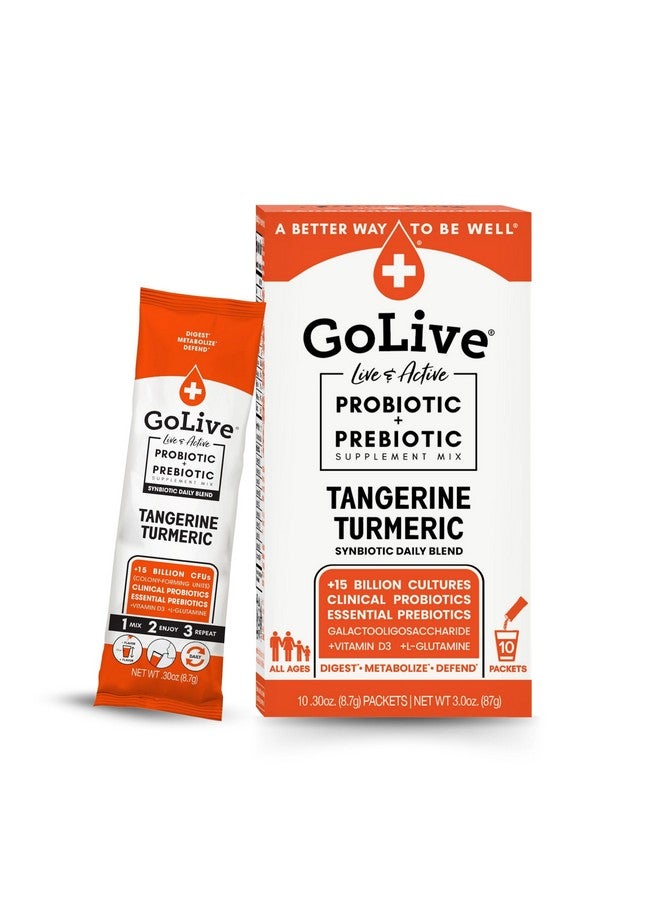 GoLive Prebiotic and Probiotic for Women, Men, Kids. Tangerine Turmeric Synbiotic Powder w/ L-Glutamine, Vitamin D3, Electrolytes. For Gut Health, Digestion, Metabolism, Immunity 15-50B CFUs. - Image 1