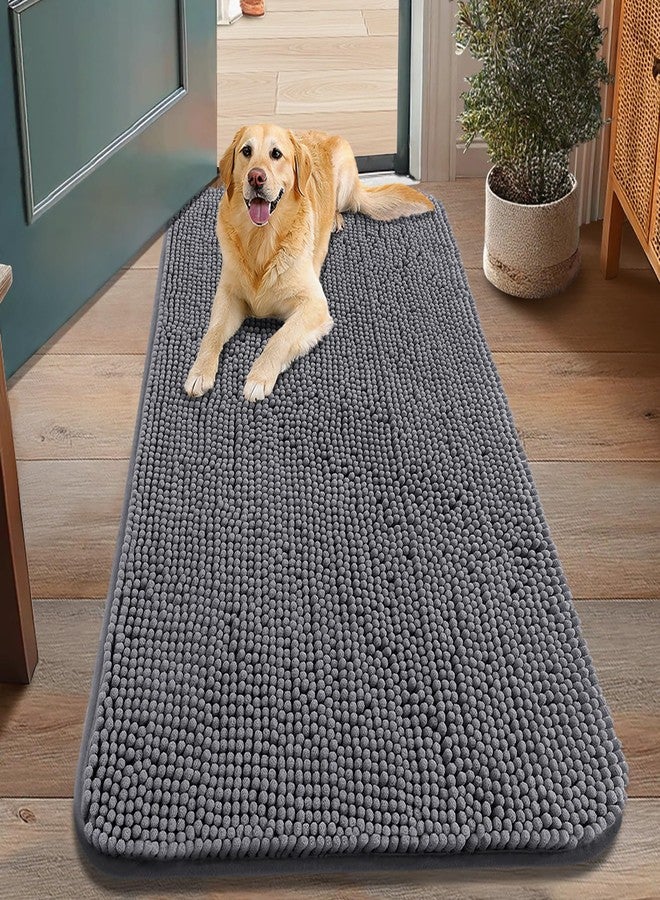 Smiry Dog Door Mat for Muddy Paws 48x30, Absorbs Moisture and Dirt Doormat, Non-Slip Washable Quick Dry Chenille Front Door Mat Indoor Entrance, Entryway Carpet for Inside Floor, Dark Grey - Image 1