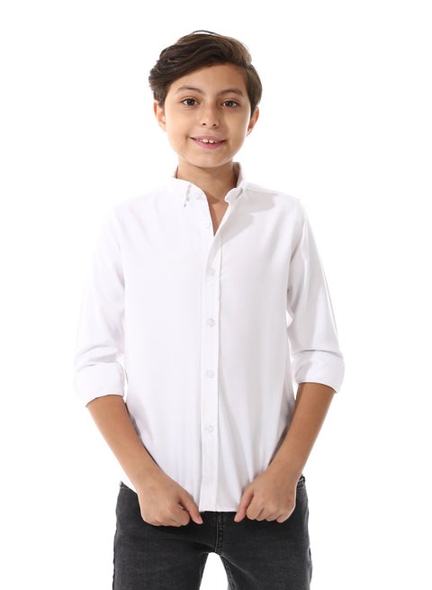Turn Down Collar Boys Oxford Shirt_ White