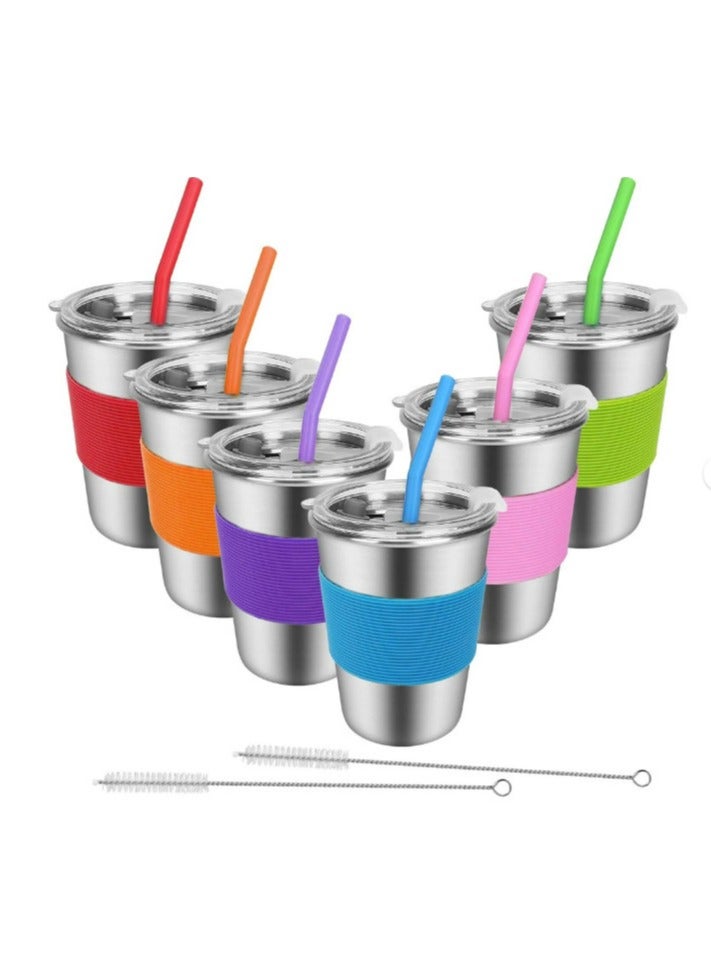 SISGL أكواب أطفال مع مصاصات مقاومة للتسرب، أكواب شرب من الفولاذ المقاوم للصدأ مع أغطية، أكواب سعة 12 أونصة للأطفال، مجموعة من 6 أكواب ماء غير قابلة للكسر للأطفال والبالغين، للاستخدام في الهواء الطلق والداخل - Image 1