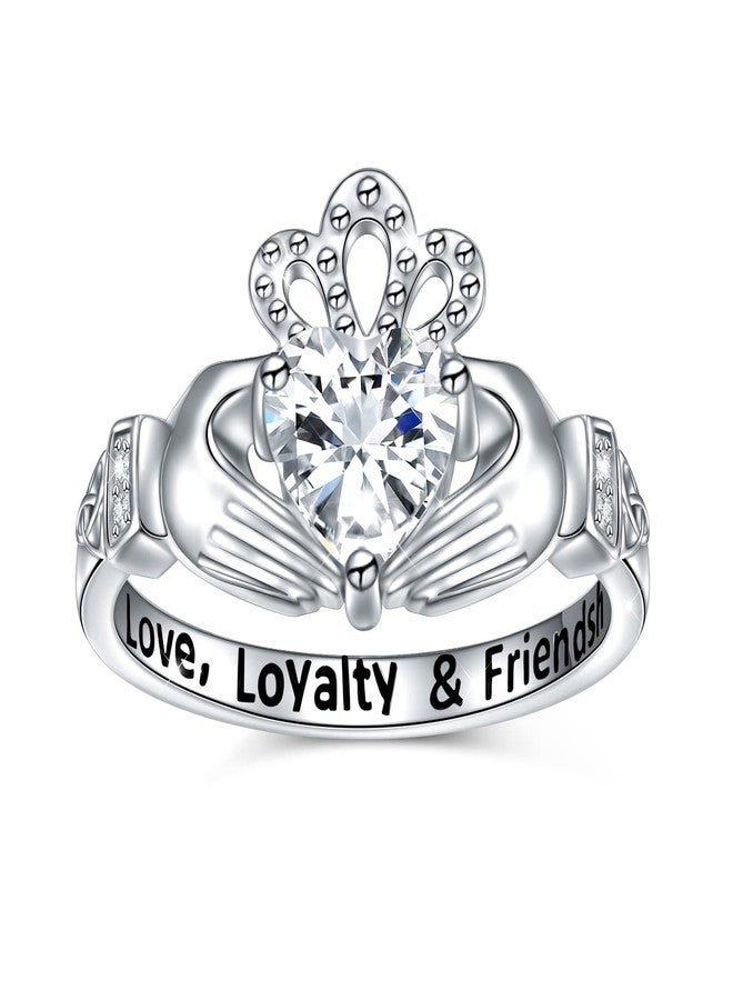 DAOCHONG Claddagh Ring for Women Sterling Silver Irish Celtic Claddagh Ring Engraved Love Loyalty Friendship Women's Claddagh Ring Size 8 - Image 1