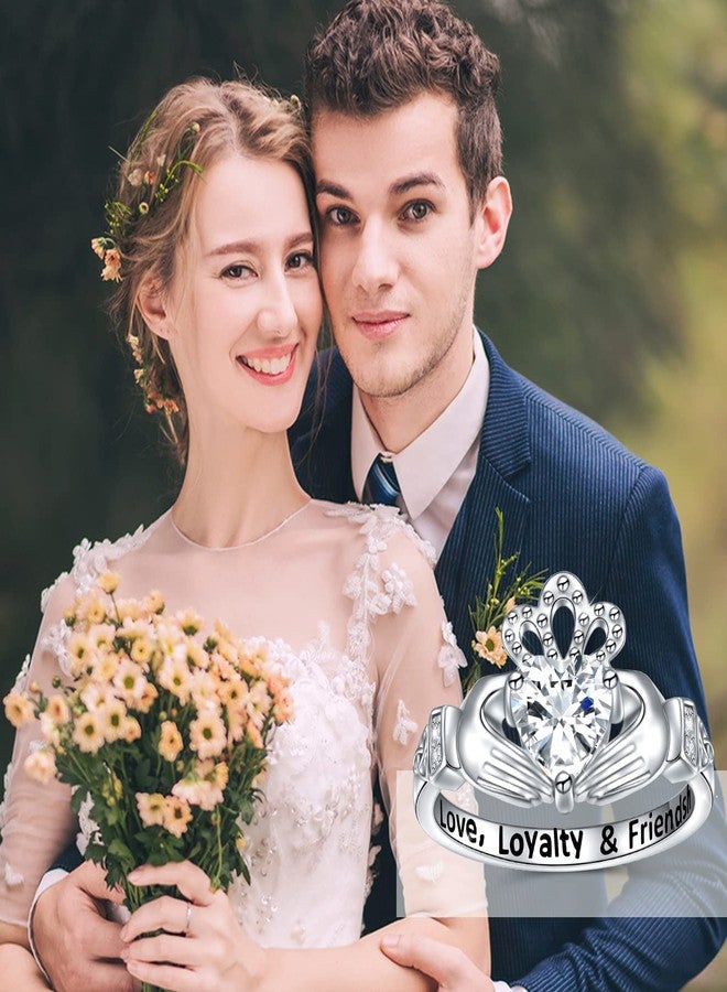 DAOCHONG Claddagh Ring for Women Sterling Silver Irish Celtic Claddagh Ring Engraved Love Loyalty Friendship Women's Claddagh Ring Size 8 - Image 5