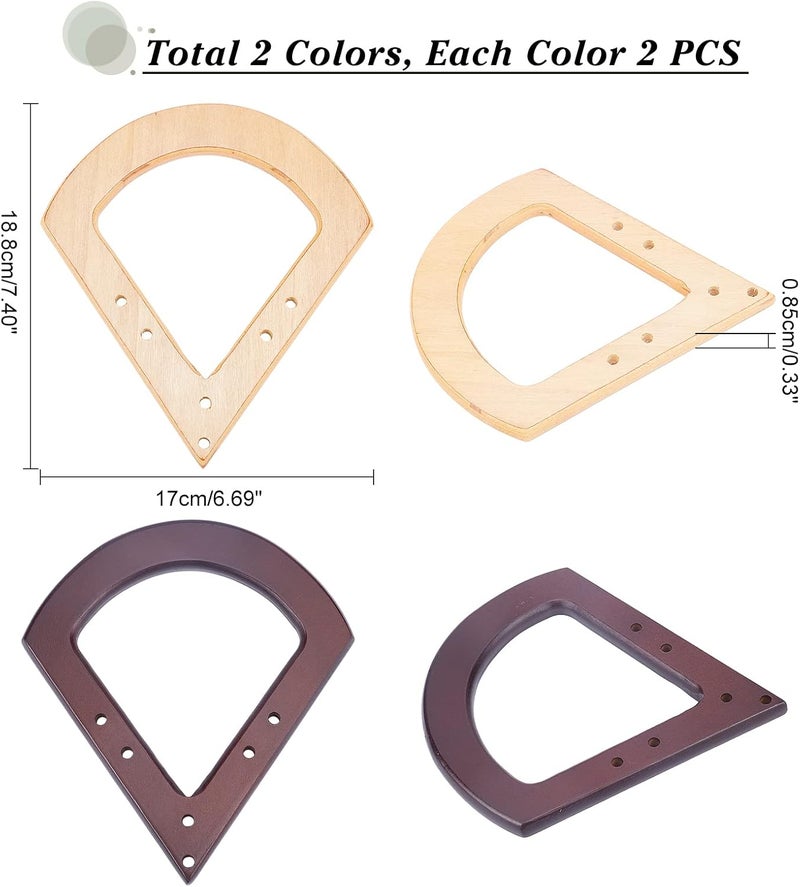 klarako 4pcs Wooden Purse Bag Handles, 2 Colors Wooden Handbag Handles Replacement Wood Handmade Bag Handles 7.4 Inch DIY Handcraft Bag Making Accessories for Summer Beach Straw Rattan Tote Clutch Bags - Image 3