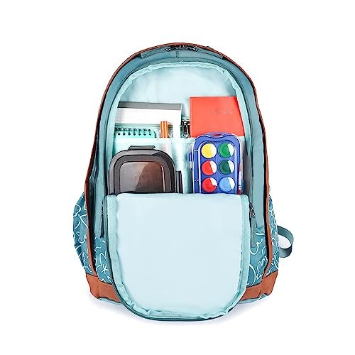 Gear Triumph Floral 32 L Water Resistant 4 Compartment Backpack with Rain Cover/School Bag/College Bag/Daypack/Casual Backack for Girls/Women (Blue-Tan) - Image 4