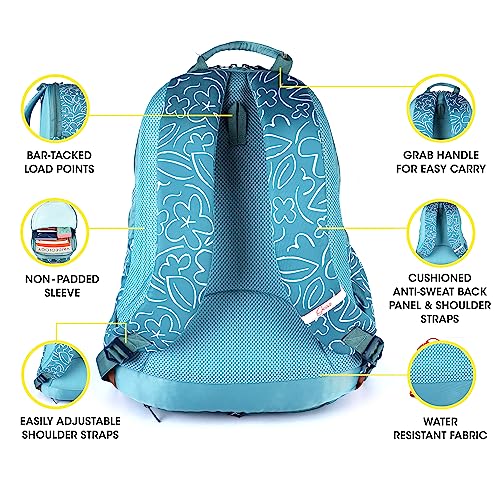 Gear Triumph Floral 32 L Water Resistant 4 Compartment Backpack with Rain Cover/School Bag/College Bag/Daypack/Casual Backack for Girls/Women (Blue-Tan) - Image 3