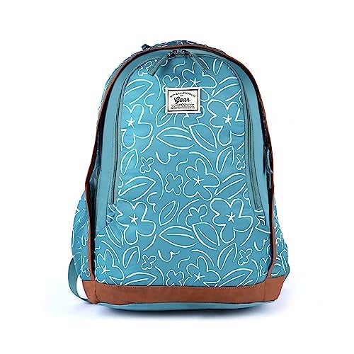 Gear Triumph Floral 32 L Water Resistant 4 Compartment Backpack with Rain Cover/School Bag/College Bag/Daypack/Casual Backack for Girls/Women (Blue-Tan) - Image 1