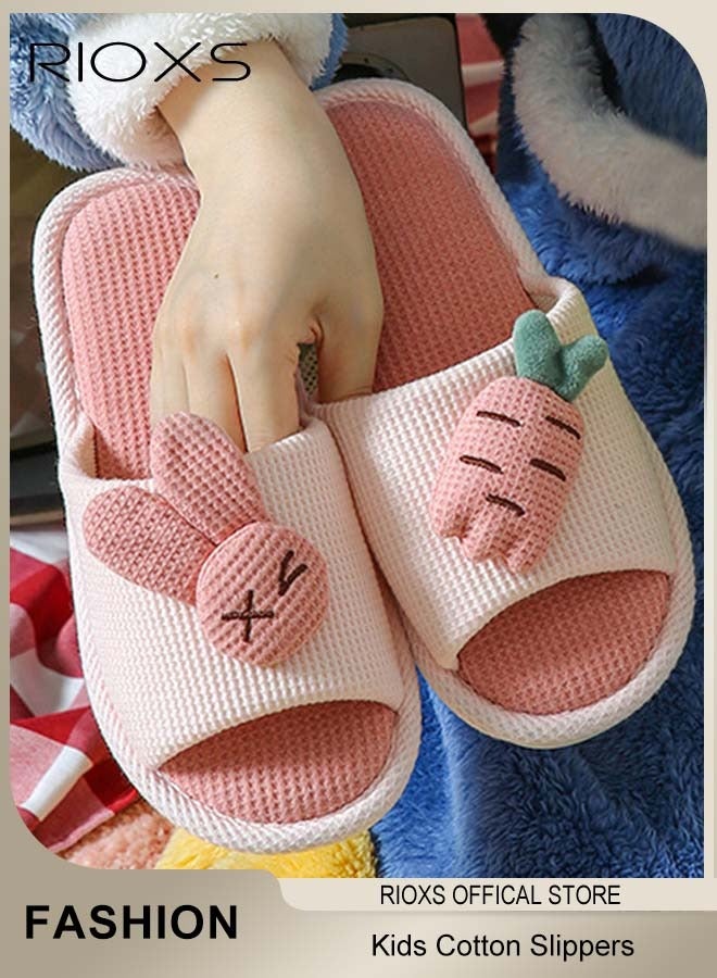 ريوكس نعال منزلية قطنية مفتوحة من الأمام للأطفال، نعال كرتونية للأولاد والبنات على شكل أرنب وجزرة، نعال قطنية مريحة بنعل ناعم، نعال غرفة نوم خفيفة الوزن ومقاومة للانزلاق، نعال منزلية قابلة للغسل، أحذية داخلية مسطحة غير صاخبة - Image 1