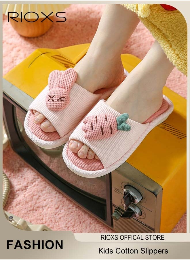 RIOXS Boys Girls Cotton Slippers,Kids Unisex Cartoon Slippers,Comfy Soft Sole Slippers,Non-slip Open Toe Slippers,Washable Home Slippers,Casual  Flat Silent Slippers Shoes  - Image 1