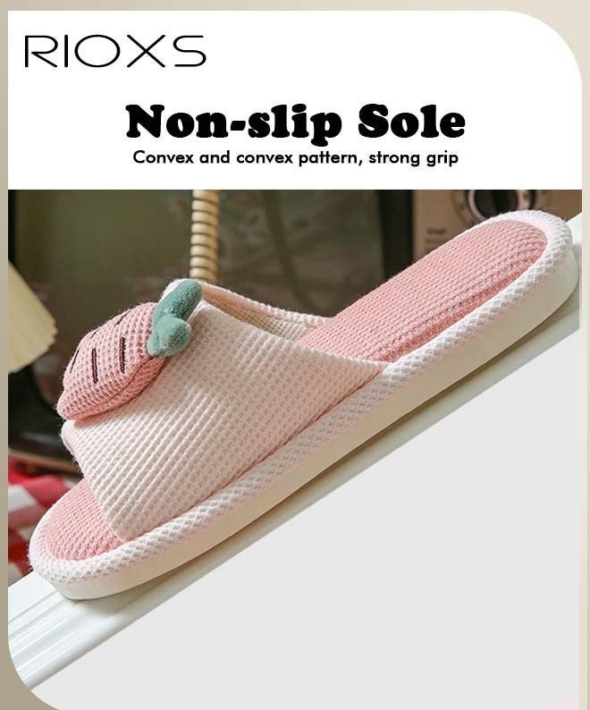 RIOXS Kids Flat Slippers, Cotton House Slippers for Boys and Girls, Cute Cartoon House Slipper, Boys' Girls' Open Toe Cotton Slippers, Comfort Soft Sole Slip-on Flats, Lightweight Non-slip Bedroom Slippers, Washable Slippers for Daily Wear, Casual Flat Silent Indoor Shoes Slide Slippers, Four Seasons Home Slippers - Image 4