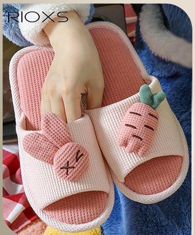 RIOXS Kids Flat Slippers, Cotton House Slippers for Boys and Girls, Cute Cartoon House Slipper, Boys' Girls' Open Toe Cotton Slippers, Comfort Soft Sole Slip-on Flats, Lightweight Non-slip Bedroom Slippers, Washable Slippers for Daily Wear, Casual Flat Silent Indoor Shoes Slide Slippers, Four Seasons Home Slippers - Image 2