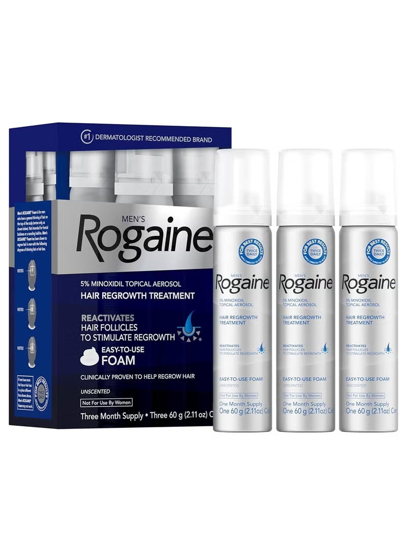 Regaine Men's 5% Minoxidil Foam Topical Aerosol Hair Regrowth Treatment, 3 Month's Supply, 2.11 OZ