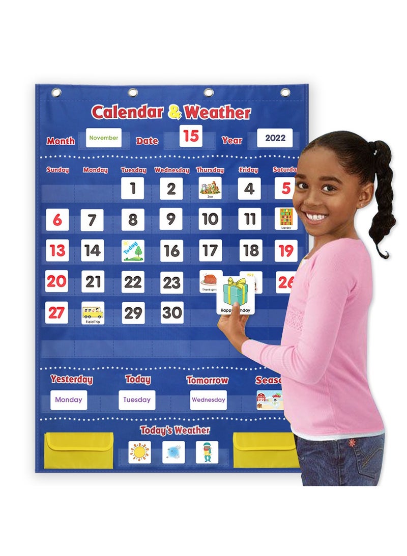 مخطط جيب لتقويم الفصل الدراسي التقويمات الشهرية ومخطط جيب حائطي للفصل الدراسي لتعليم الأطفال الصغار للمدرسة المنزلية ورياض الأطفال - Image 1