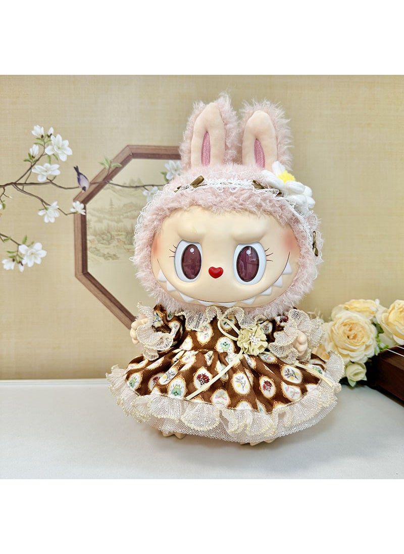 Labubu Time To Chill Doll Clothes 38cm Rubber Plastic Plush Doll Clothes Replacement Chinese Mainland Origin Home Decor Mini Mod Brown west princess dress 