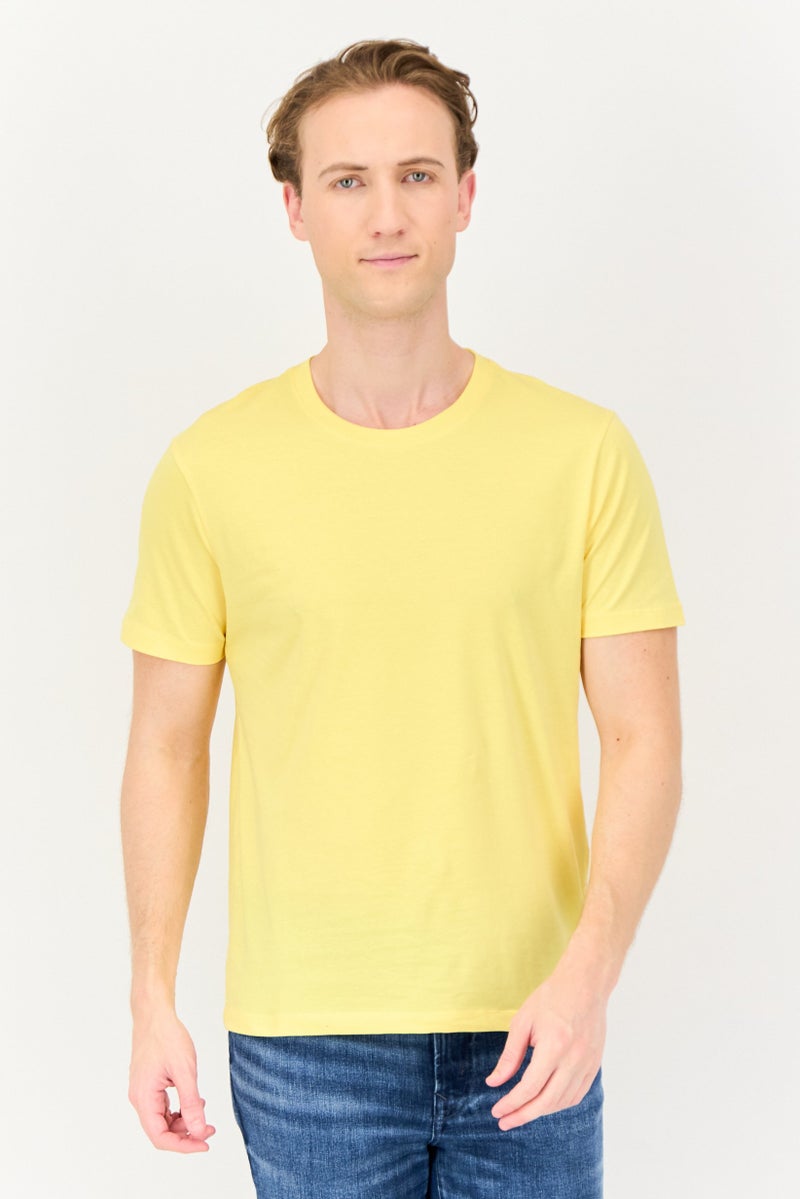 VINCE CAMUTO Men Crew Neck Short Sleeve Plain T-Shirt, Yellow - Image 1