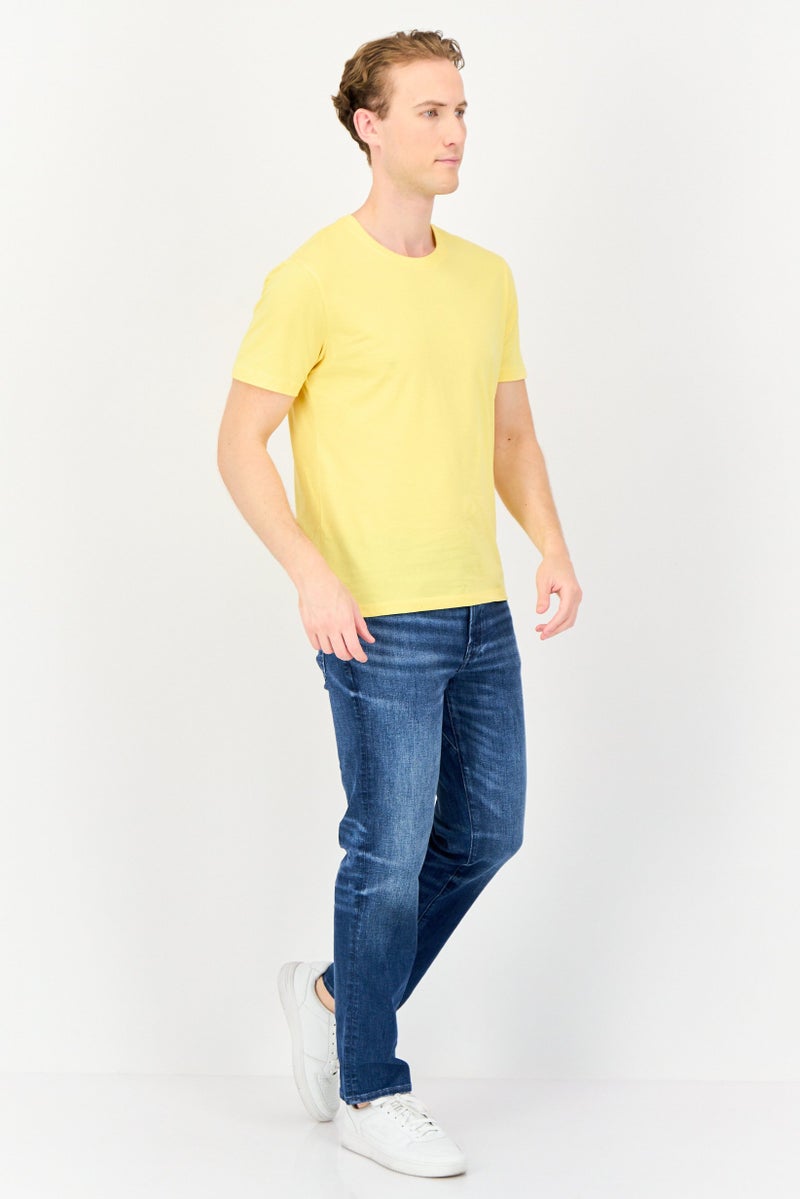 VINCE CAMUTO Men Crew Neck Short Sleeve Plain T-Shirt, Yellow - Image 4