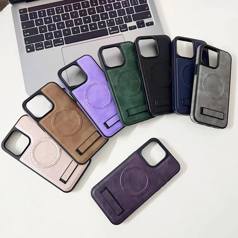 HuHa Protective Cover For iPhone 14 Plus Multi-function Holder MagSafe PU Phone Case(Black) - Image 2