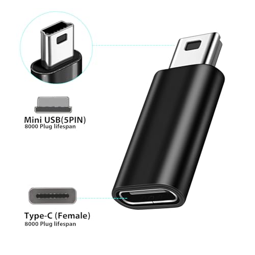 TFAK 4Pack USB-C to Mini USB Adapter, Supports Charge & Data Sync, Compatible with Digital Camera, GPS, Dash Cam, MP3 Player and Other Mini Devices - Image 2