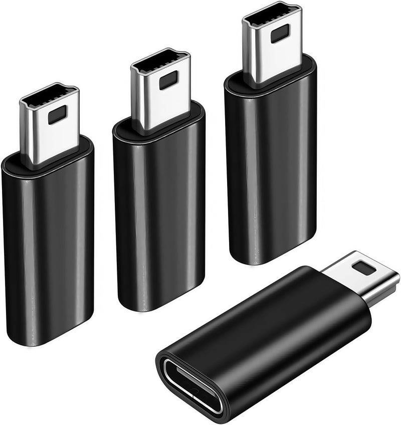 TFAK 4Pack USB-C to Mini USB Adapter, Supports Charge & Data Sync, Compatible with Digital Camera, GPS, Dash Cam, MP3 Player and Other Mini Devices - Image 1