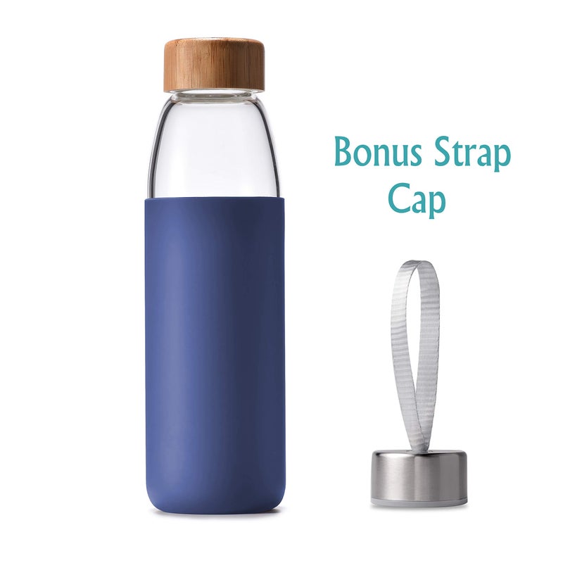 veegoal Glass Water Bottles 18 Oz Borosilicate with Bamboo Lid  BPA-FREE  Non-Slip Silicone Sleeve  and Stainless Steel Leak Proof Lid - Glass Water Bottle for Men and Women - Image 2